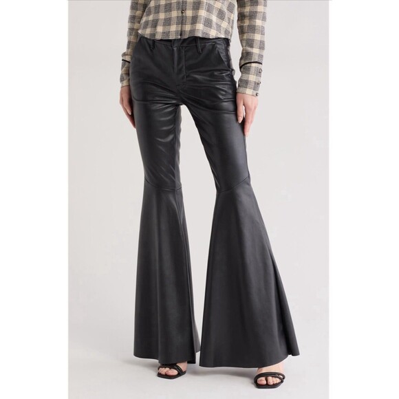 NWT MOTHER The Super Cha Cha Prep Heel Faux Leather Flare Leg Pants Black 23 - Picture 4 of 13